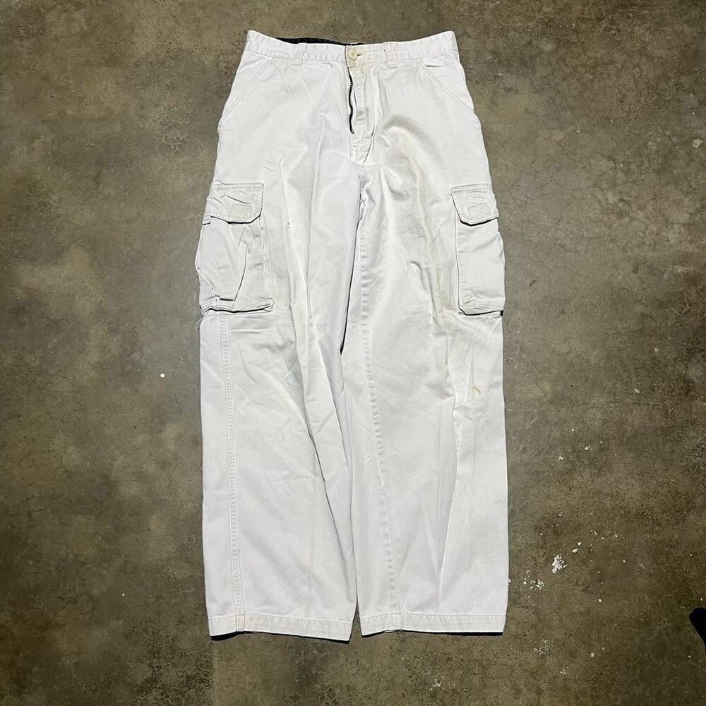 Vintage Y2k Plugg White Baggy Loose Fit Cargo Pants 29x28